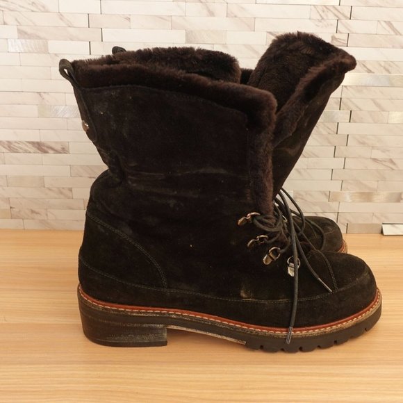 STUART WEITZMAN Boots Women 8 Black Combat Fleece Shearling Velvet Lug Sole Luge - Picture 12 of 16